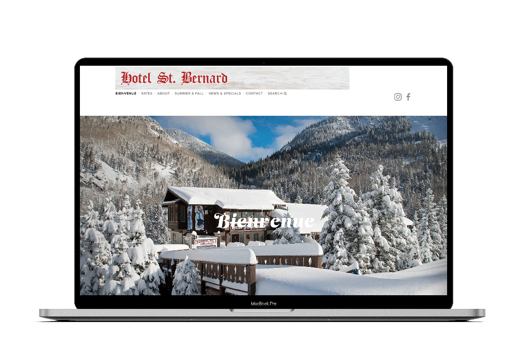 laptop with website of ski lodge hotel st bernard taos new mexico