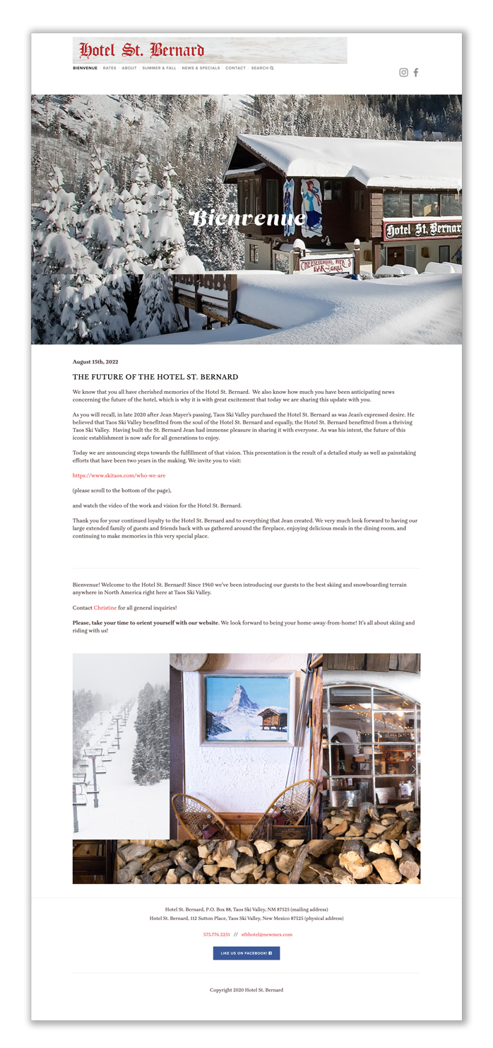 hotel StB Taos ski lodge new homepage