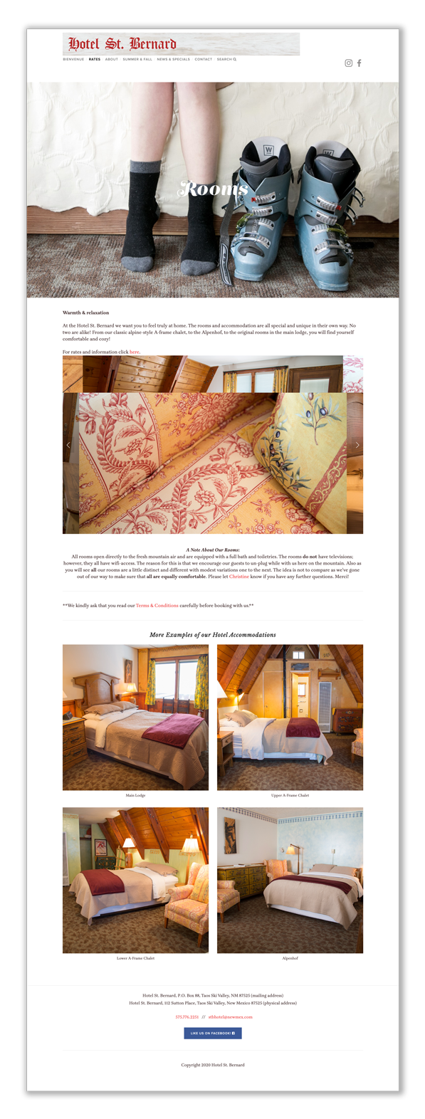 TSV ski area winter lodge room page