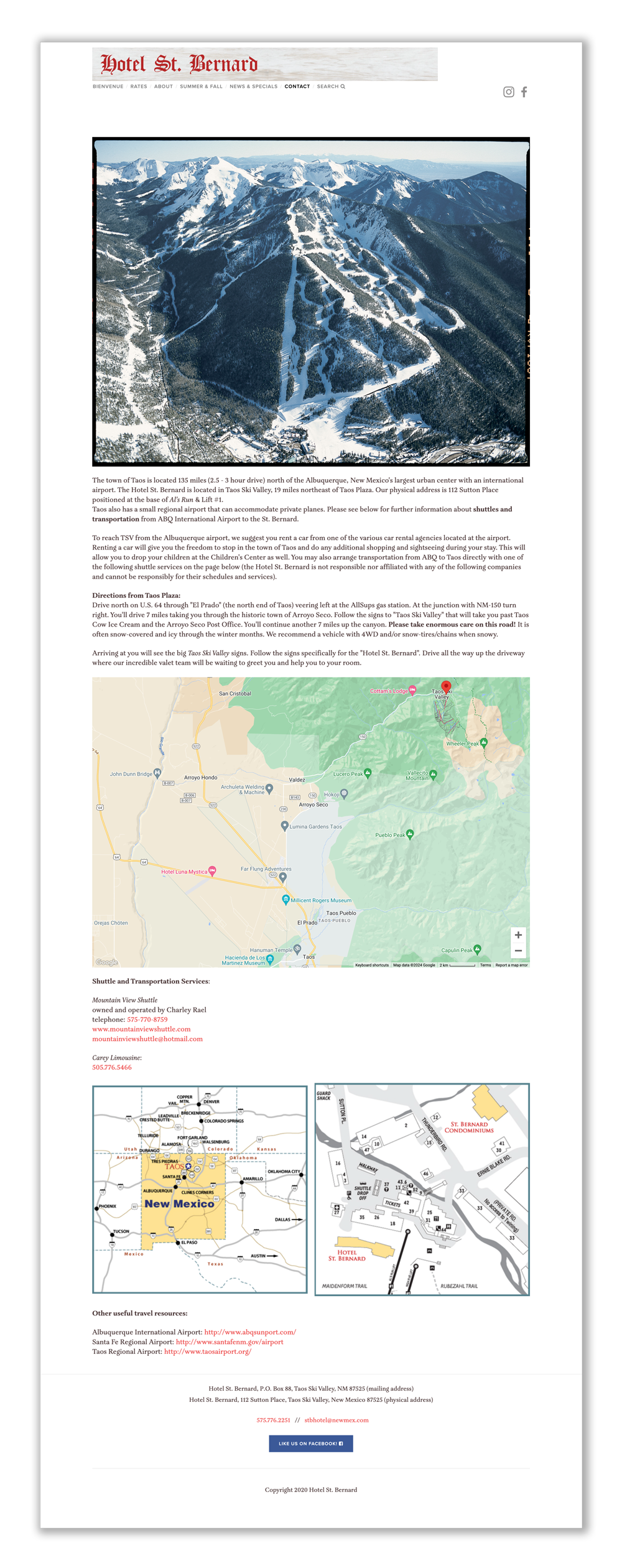 visting and getting here page for st bernard taos