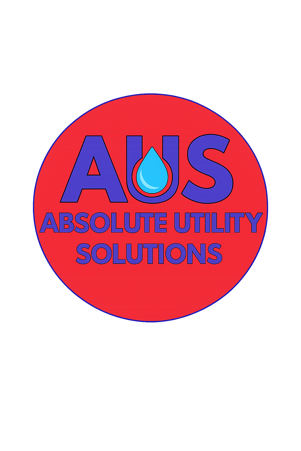 Logo for AUS Absolute Utility Solutions with a water droplet icon in the center.