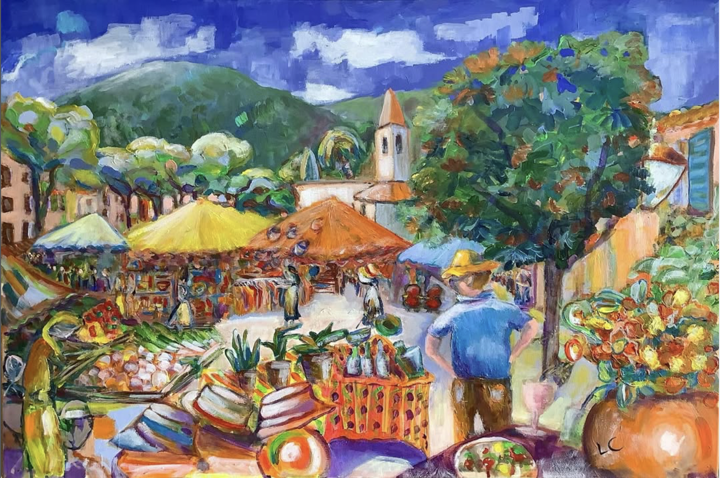 SOLD - Le marché de Tourrettes-sur-Loup, acrylic on canvas, 90x60cm