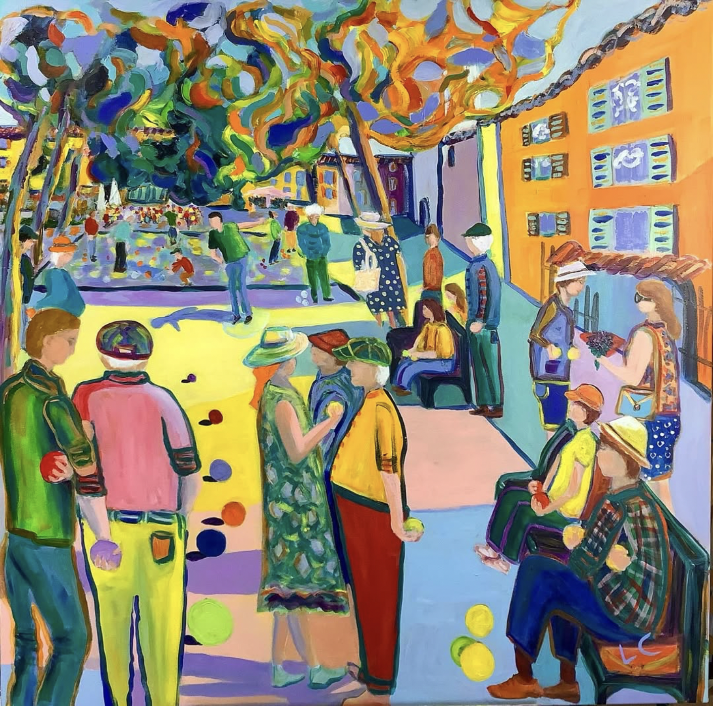 SOLD - Le jeu de boules, acrylic on cavas, 100x100cm