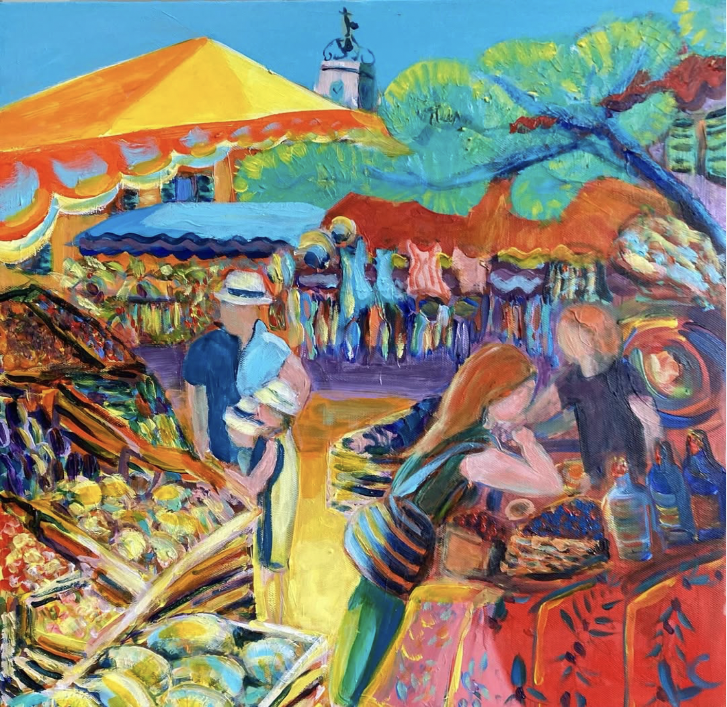 Le marché de Tourrettes-sur-Loup, acrylic on wood, 40x40cm