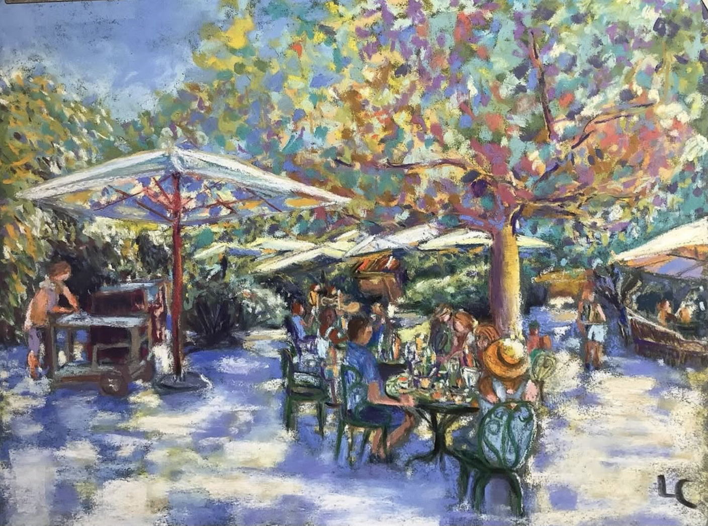 Wimbar Barbecue at the Auberge de Tourrettes, pastel, 29.5x39.5cm