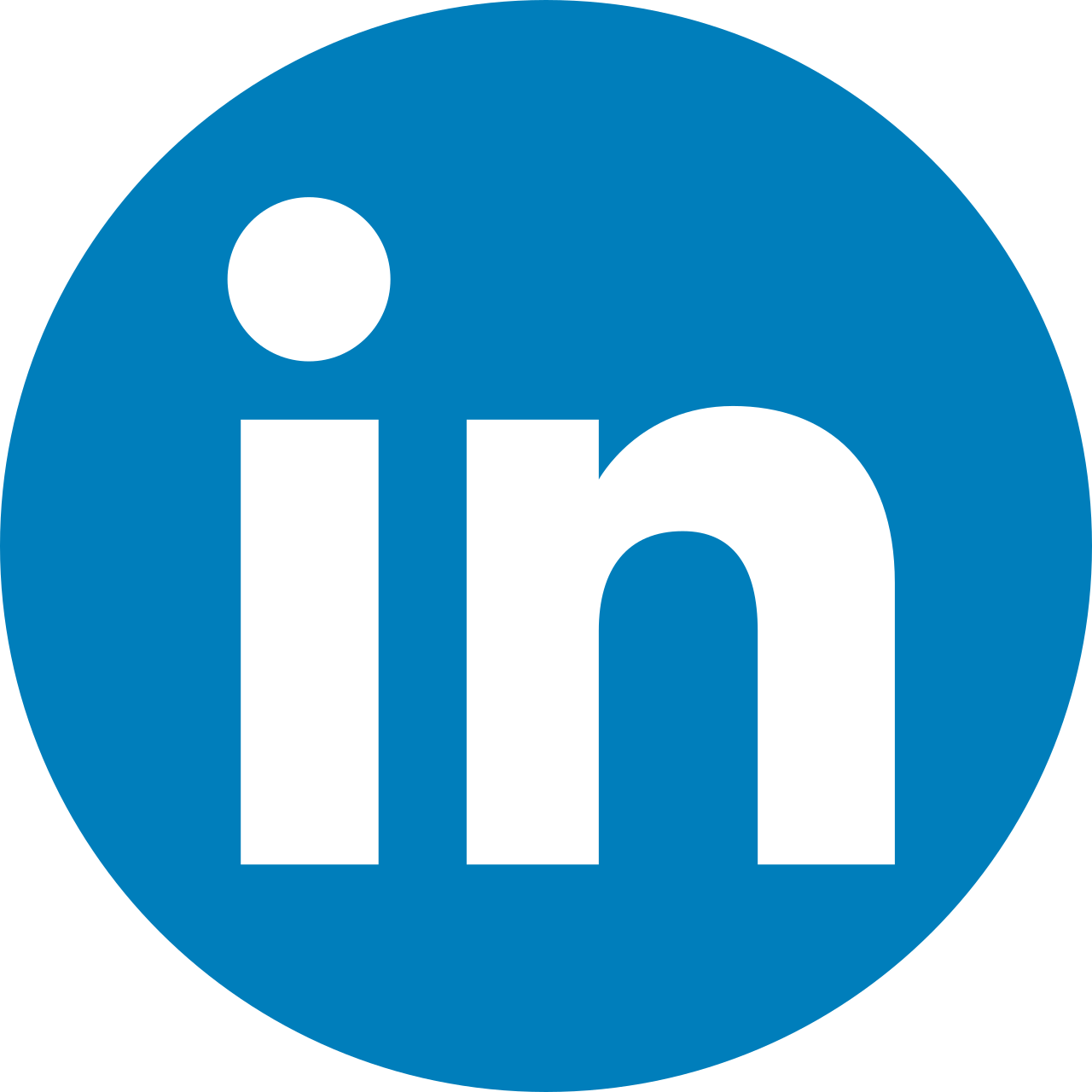 LinkedIn logo with a blue circle background and white lowercase 'in' letters.