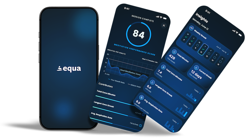 3 phones with Equa, Session Complete 84, and Insights on them