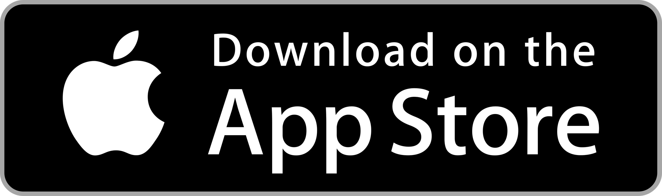 Black and gray rectangular button with the Apple logo and text that says 'Download on the App Store'.