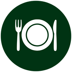 Icon of a plate with a fork on the left and a knife on the right.