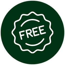 Green circular badge with white outline, displaying the word 'FREE' in white text.