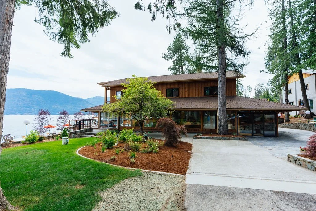 The lodge and landscaped grounds above Lake Pend Oreille in Sagle, Idaho