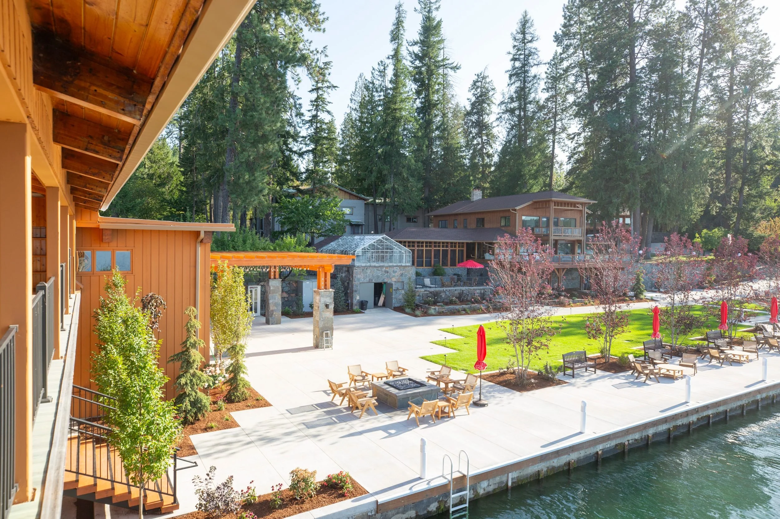 Outdoor furniture on the lakefront patio at The Retreat on Lake Pend Oreille