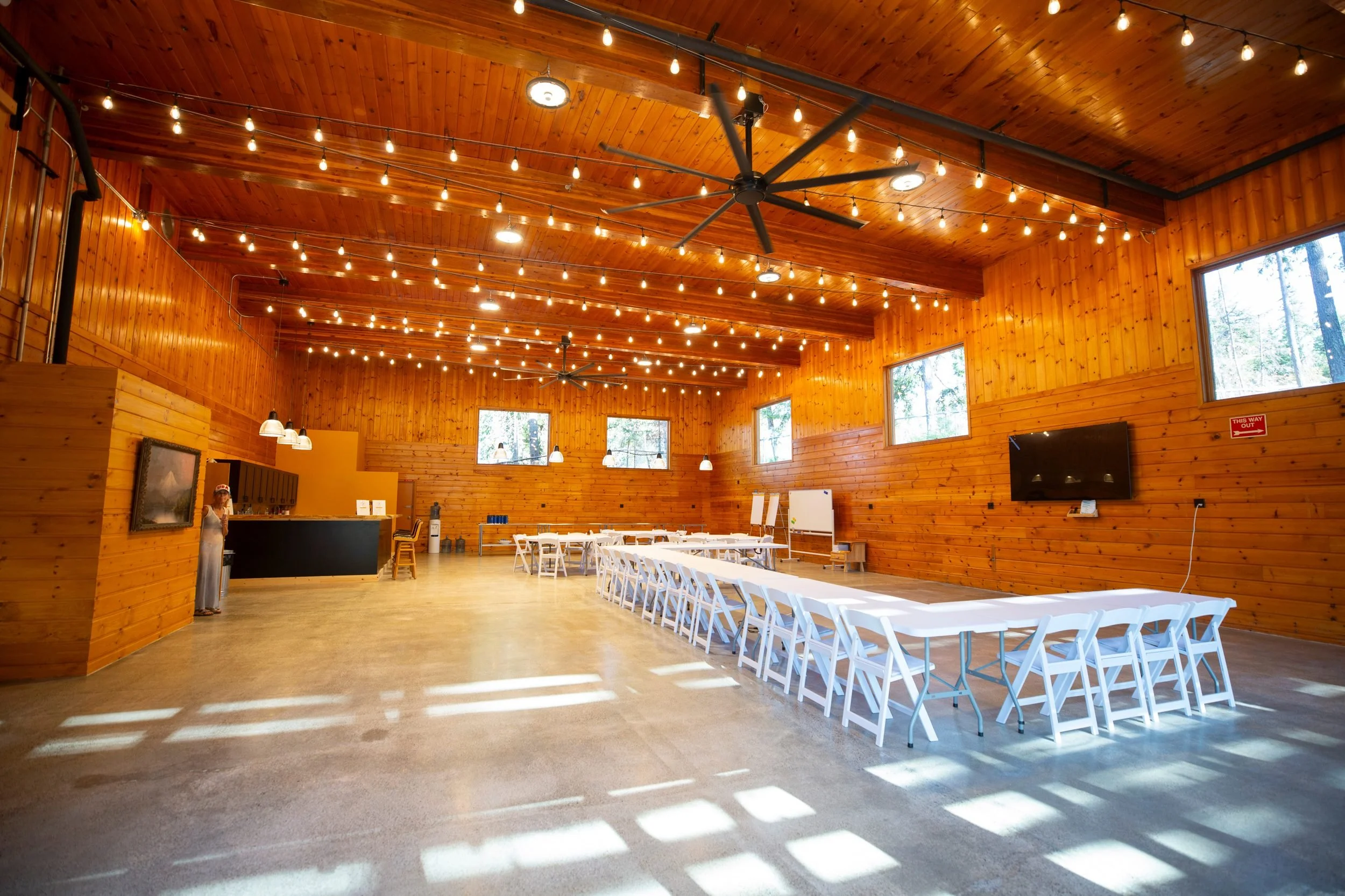 String lights in the event hall at The Retreat on Lake Pend Oreille in Sagle, Idaho