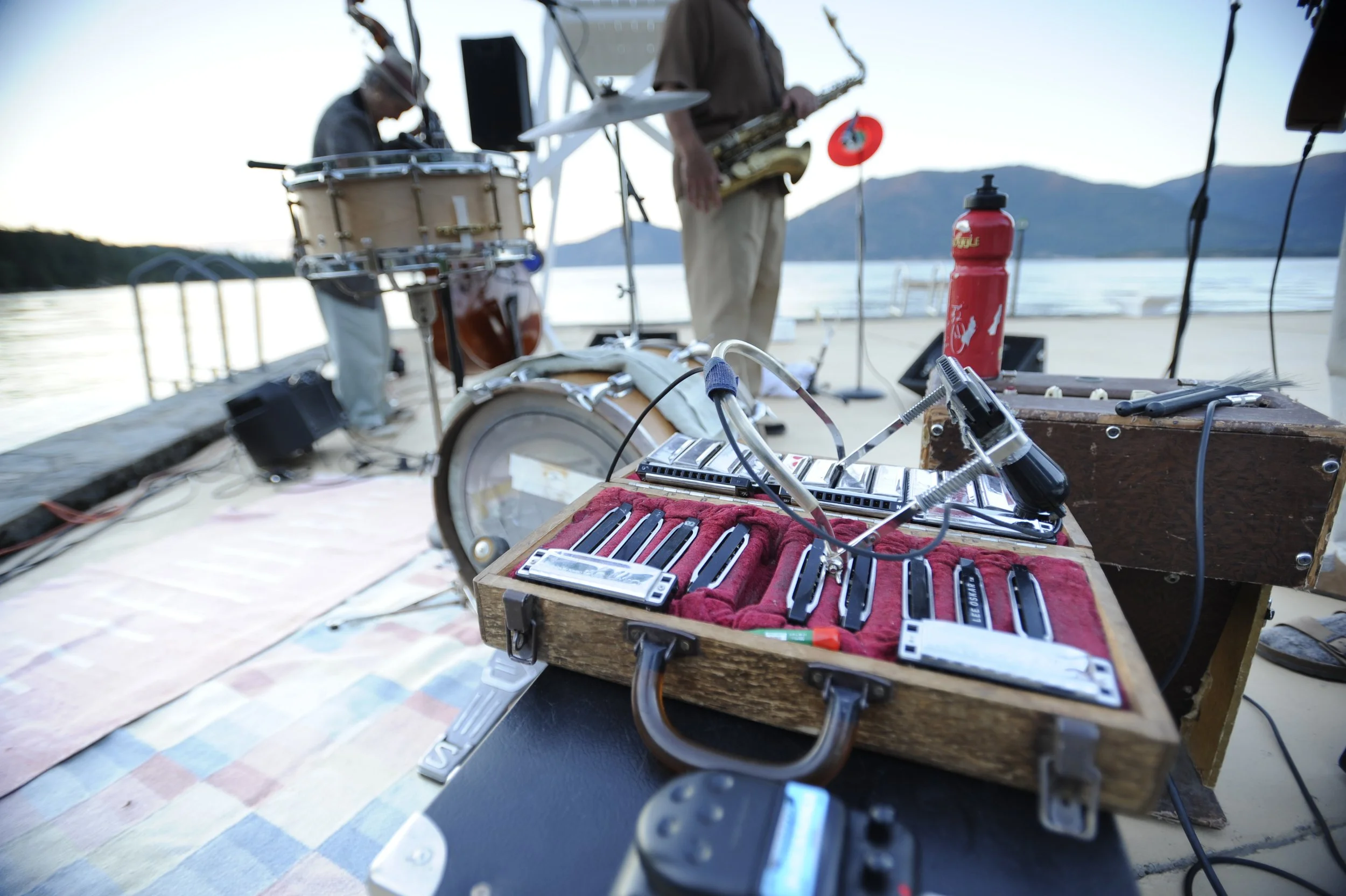 Live band set up on the waterfront for a reception at The Retreat on Lake Pend Oreille in Sagle, Idaho