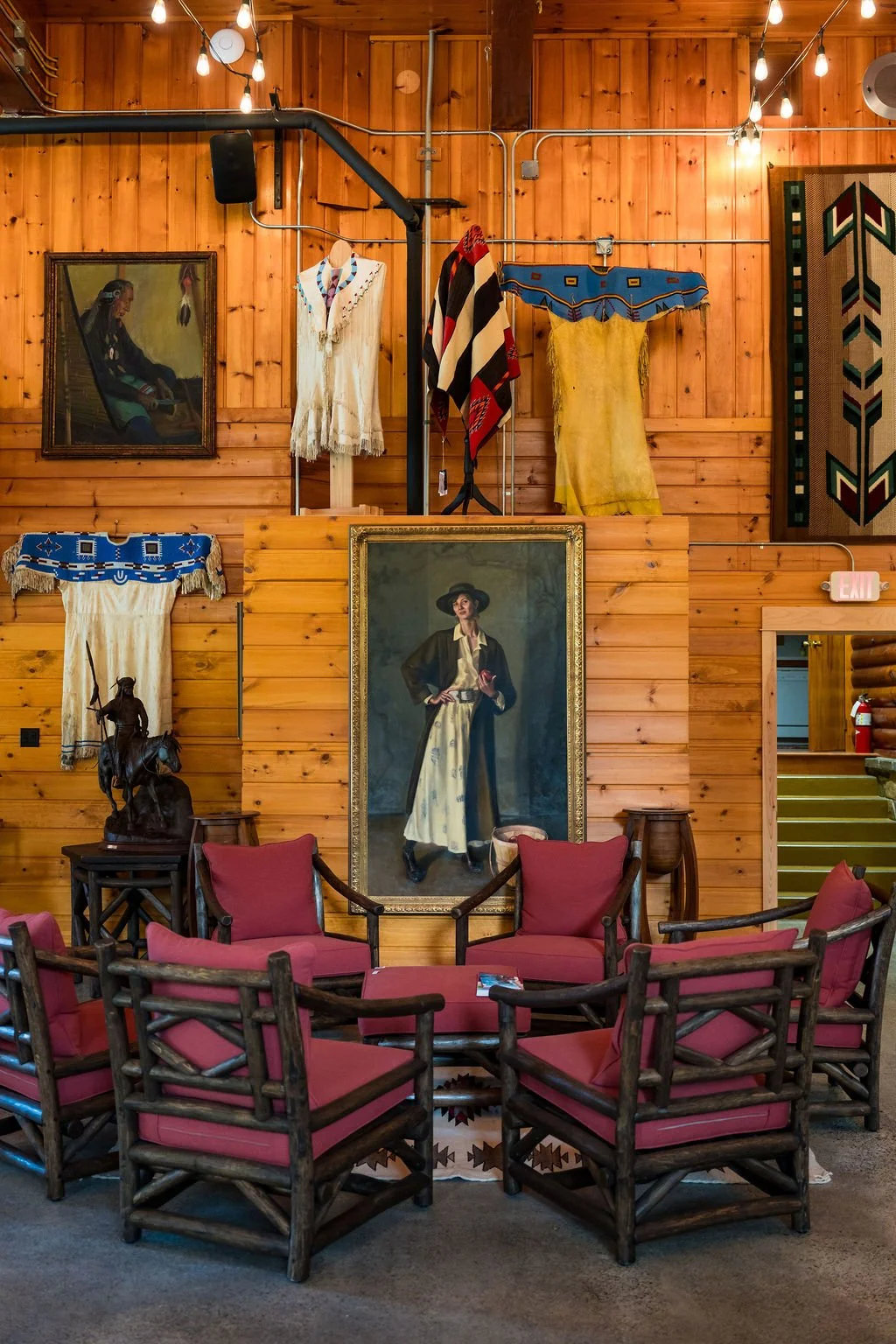 Art and textiles in The Hangar lounge at The Retreat on Lake Pend Oreille