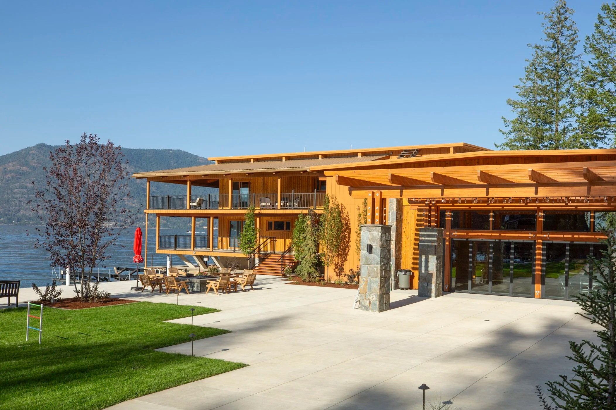 The lodge and lawn above Lake Pend Oreille in Sagle, Idaho
