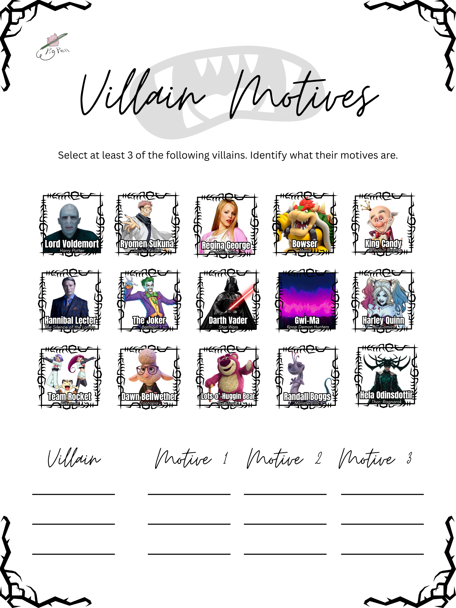 Villain Motives Worksheet - FREE!