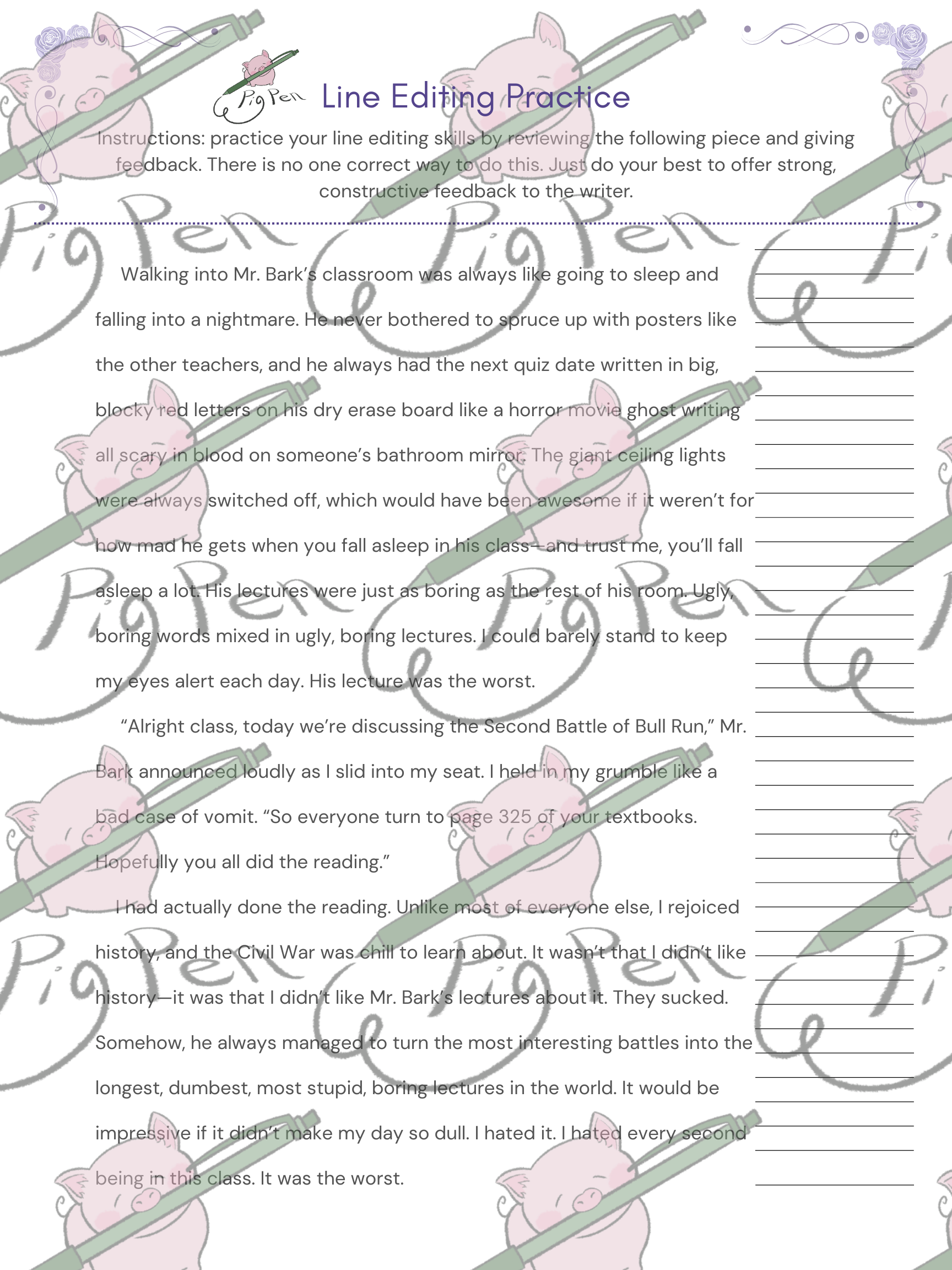 Line Editing Practice Worksheet