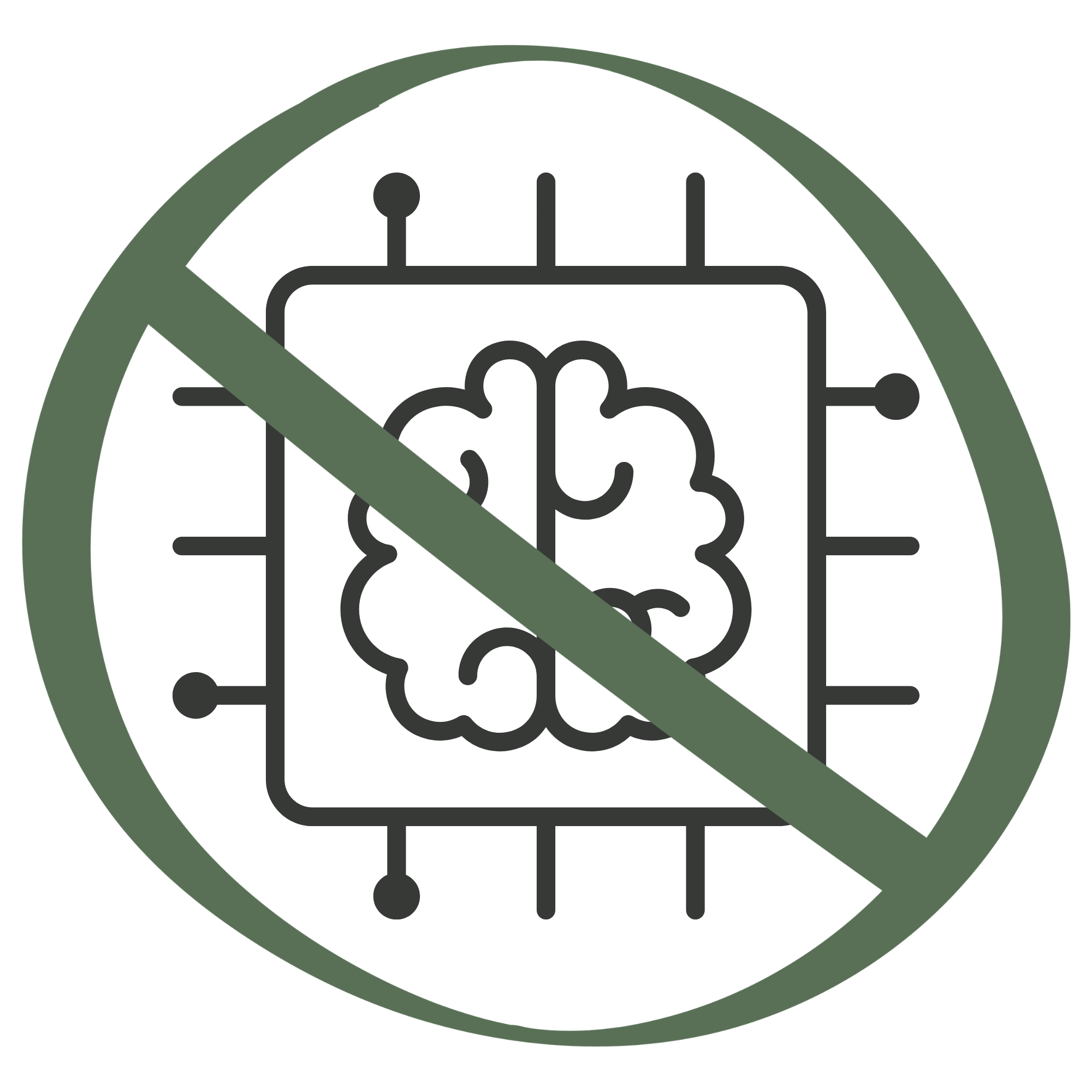 An icon representing artificial intelligence crossed out.