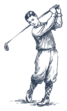 Silhouette of a golfer preparing to swing a golf club.