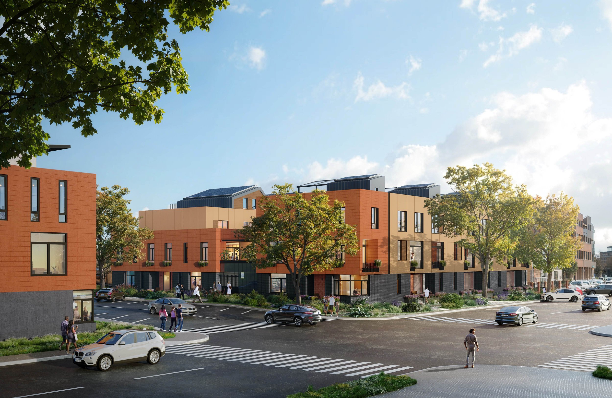 Rendering of the La Vie Lumière exterior facade from Oak Street in Fort Collins