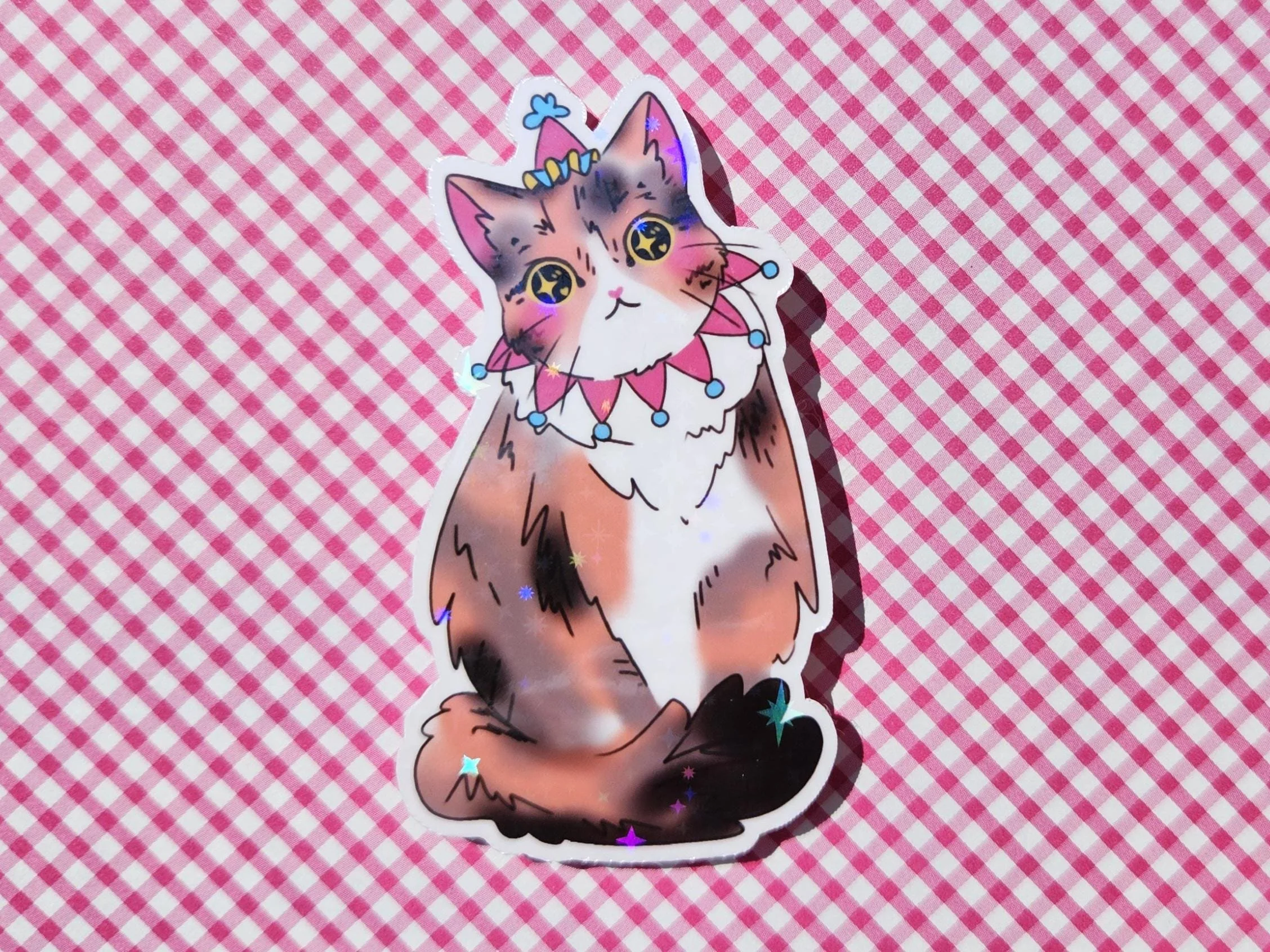 Calico Party Cat Holographic Sticker