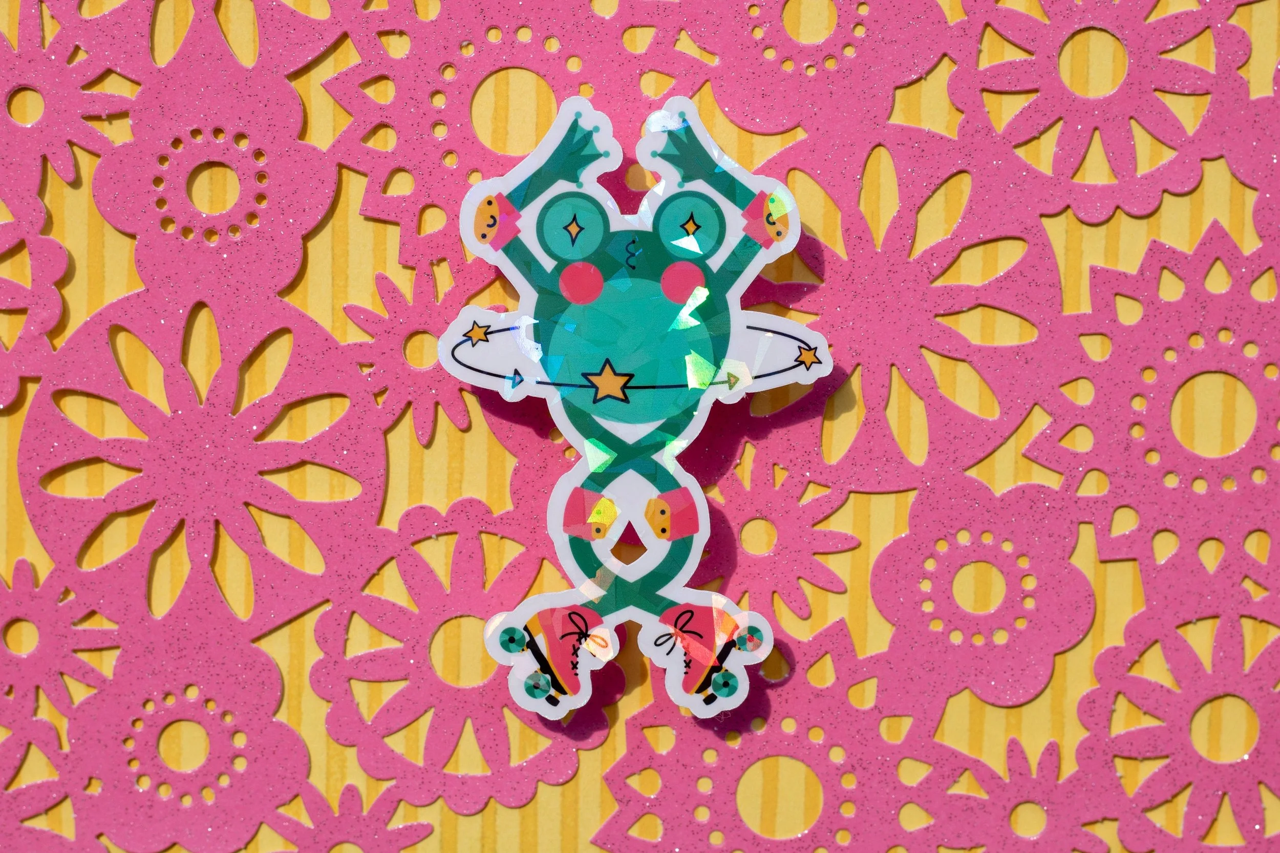 Toe Spin Skate Frog Holographic Sticker