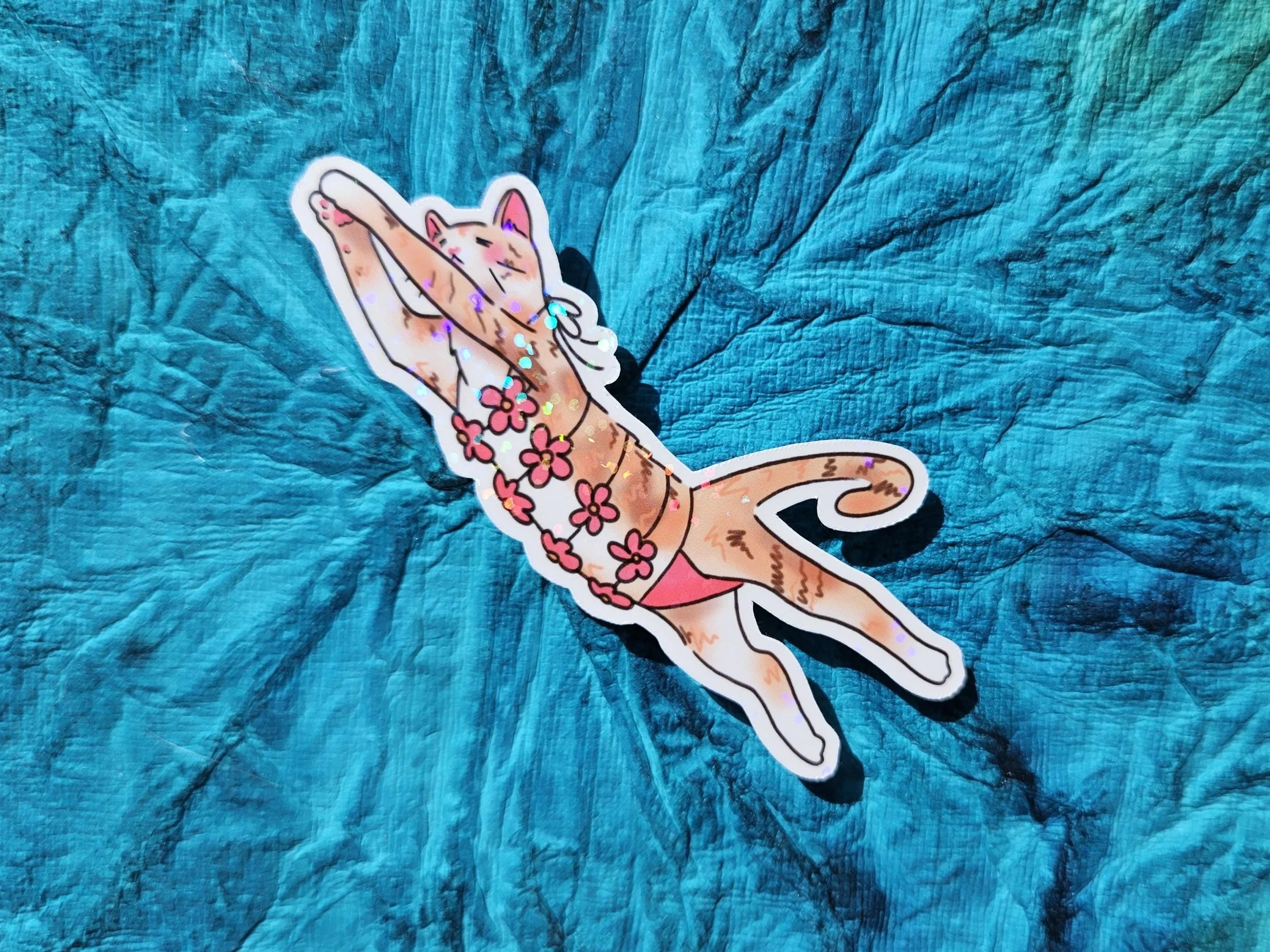 Diving Bikini Cat Holographic Sticker