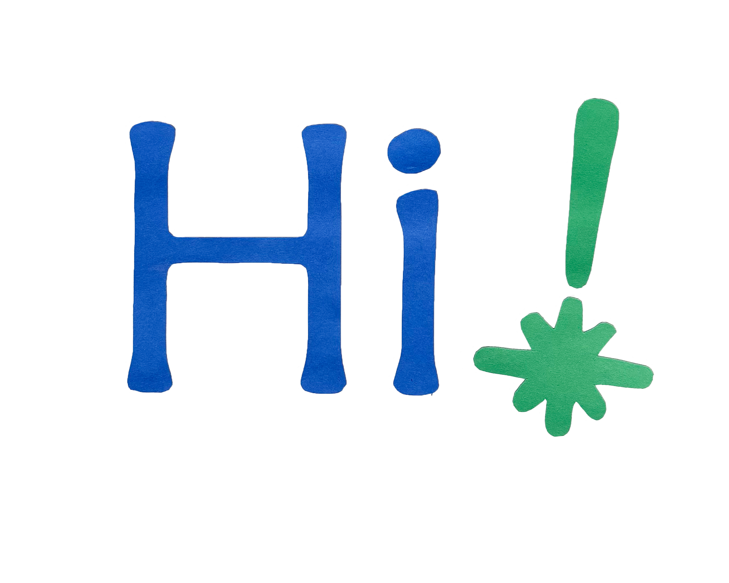 Colorful handwritten text spelling 'Hi!' with a green exclamation mark, on a black background.