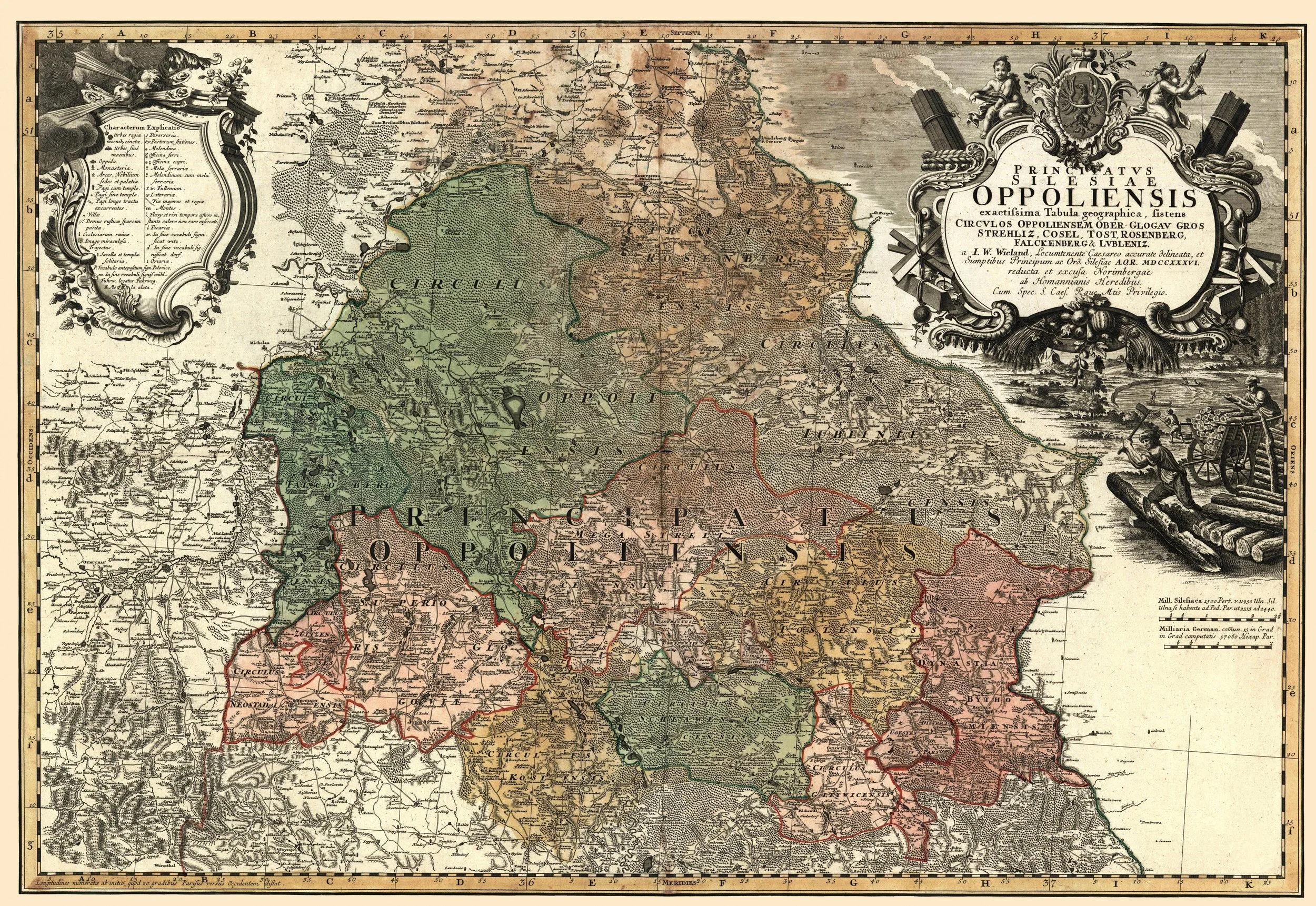 Historical map of the Principality of Reuss, with detailed borders, labels, and decorative cartouche, featuring Latin text and illustrations.