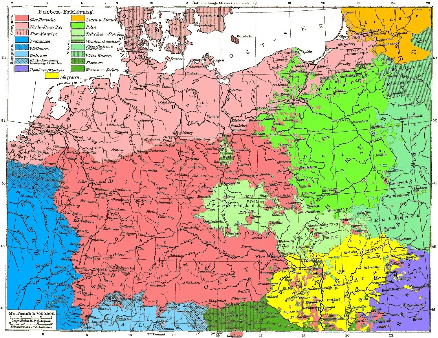 Historical map of Germany showing various regions and their historical color-coded territories, with labels of cities and regions.