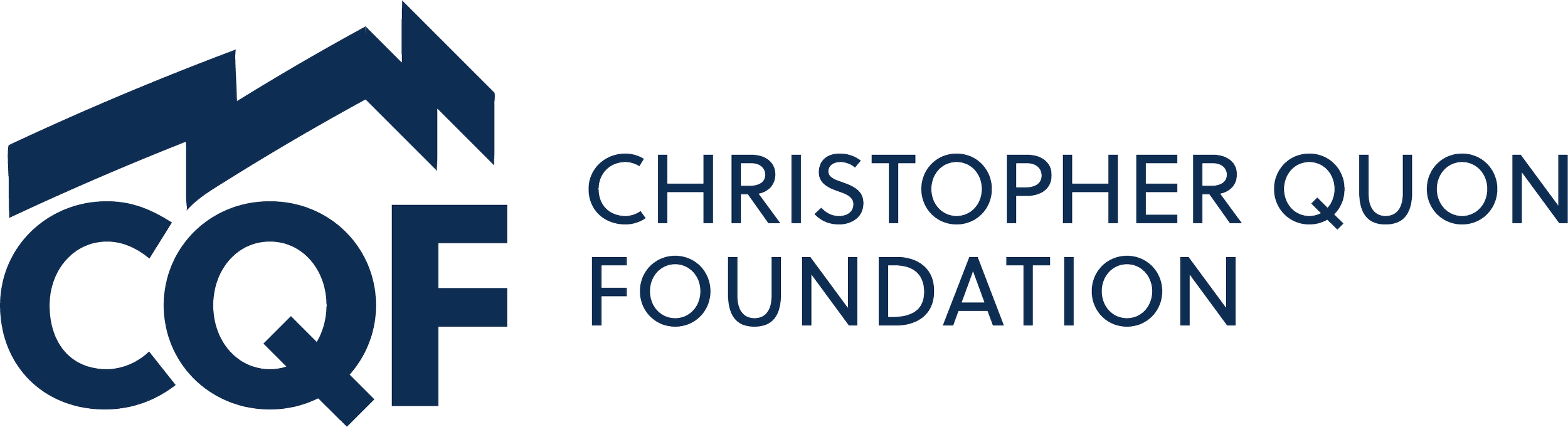 Logo of the Christopher Quon Foundation with stylized dark blue letters CQF and three upward arrows.