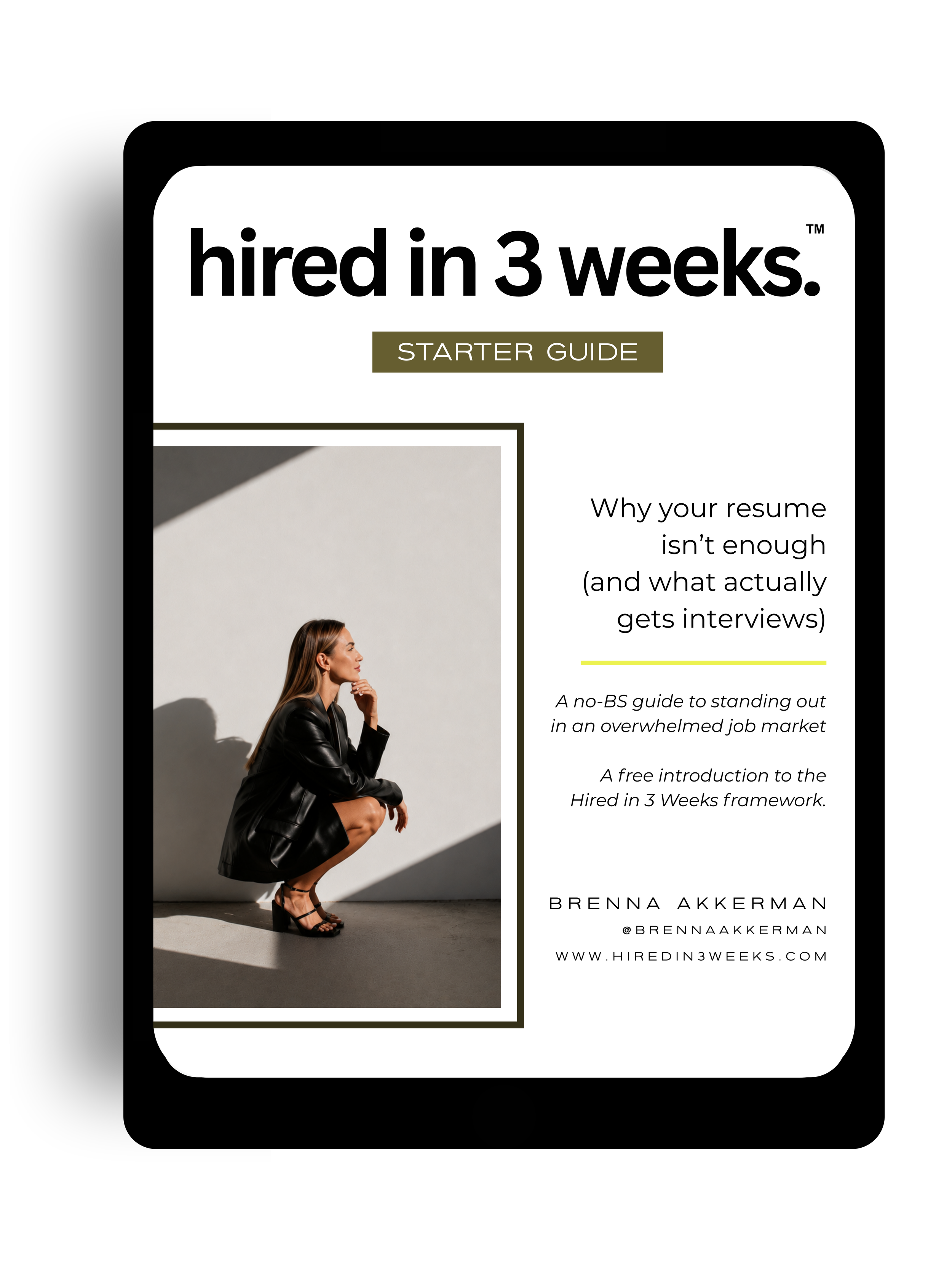Snapshot of the cover of the Hired in 3 Weeks Starter Guide