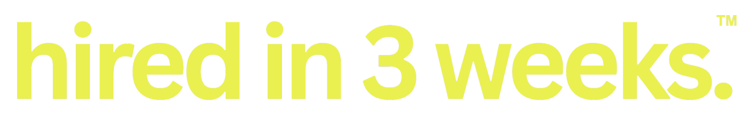 Large yellow text on a black background that says 'hired in 3 weeks'.