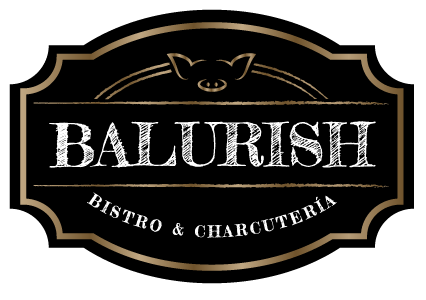 Logo for Balurish Bistro & Charcuterie with a pig's face illustration at the top.