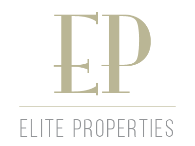 Logo for Elite Properties featuring large initials 'EP' in beige and the company name below.