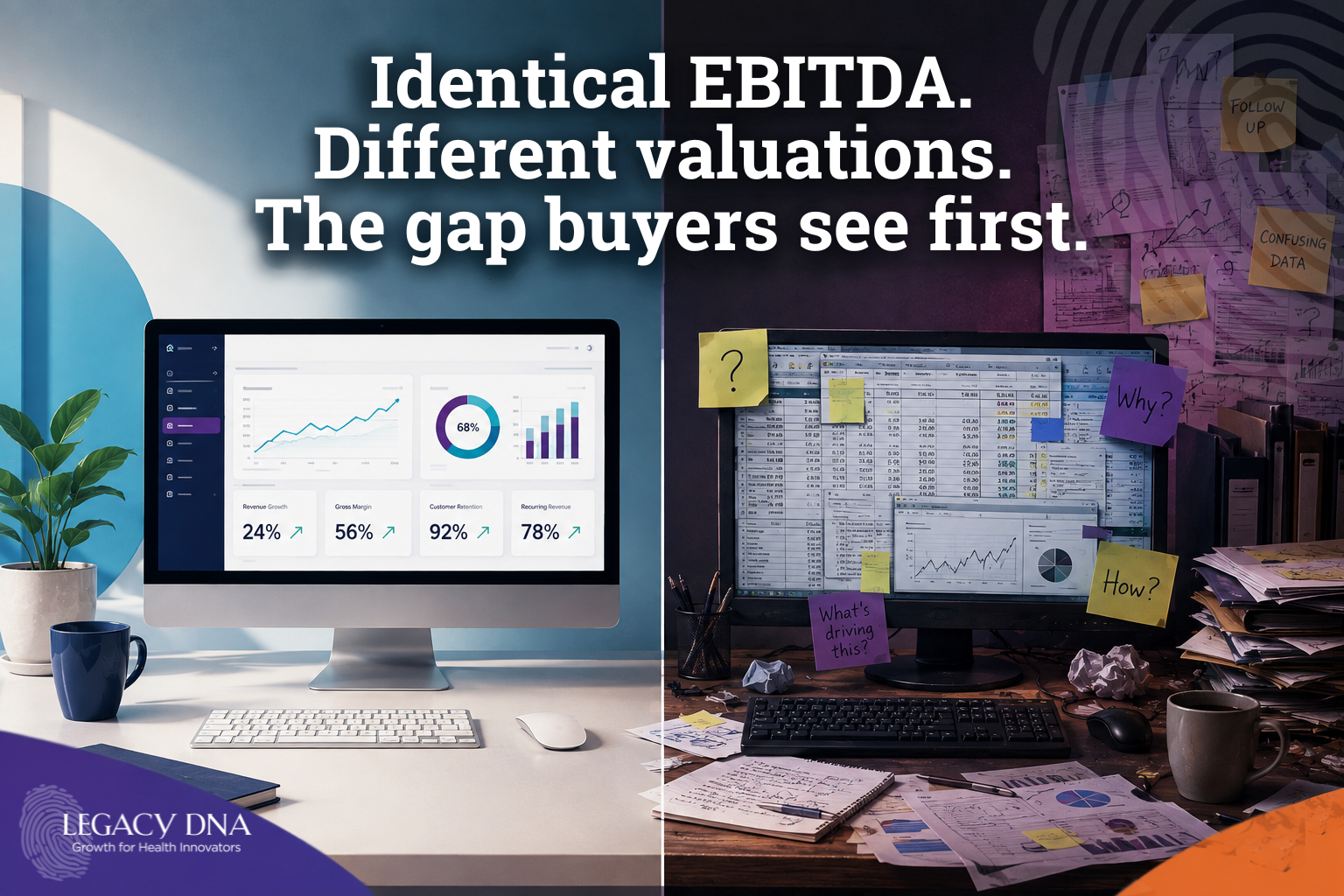 Identical EBITDA. Different valuations. The gap buyers see first.