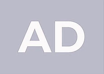 Gray background with large white letters 'AD' in the center.