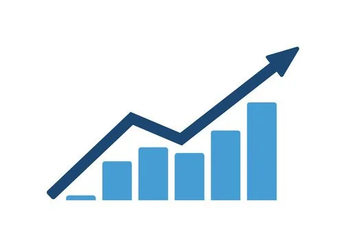 Increasing bar chart with a rising arrow