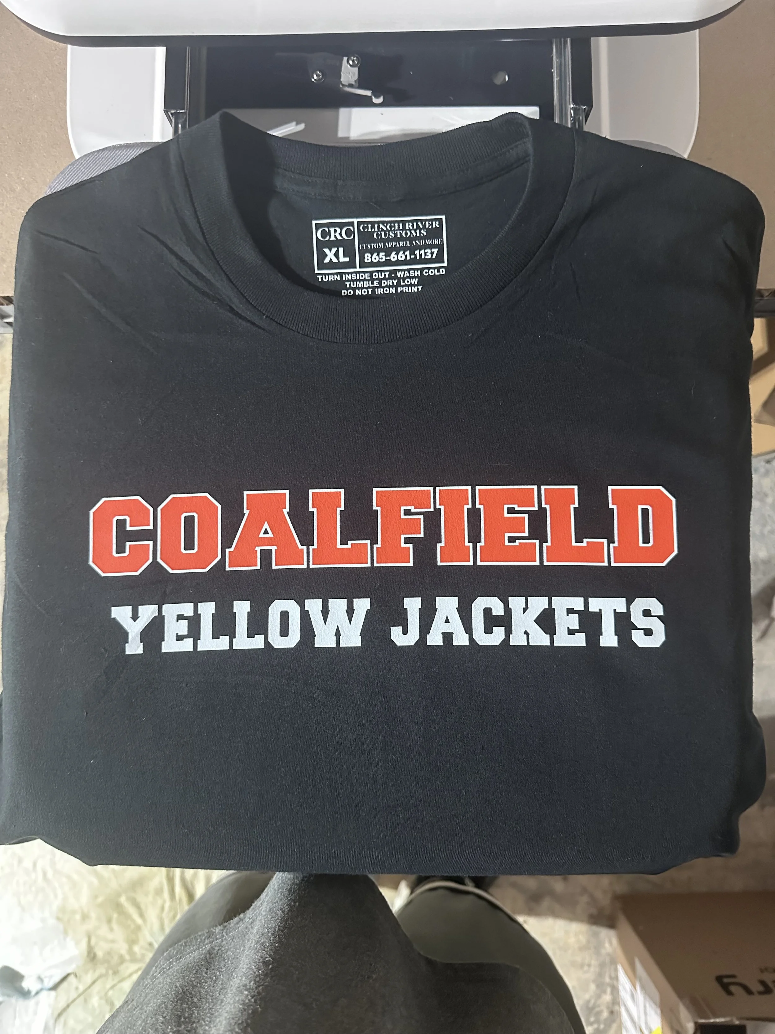 football shirt. school spirit. coalfield yellow jackets. Morgan co. TN custom apparel