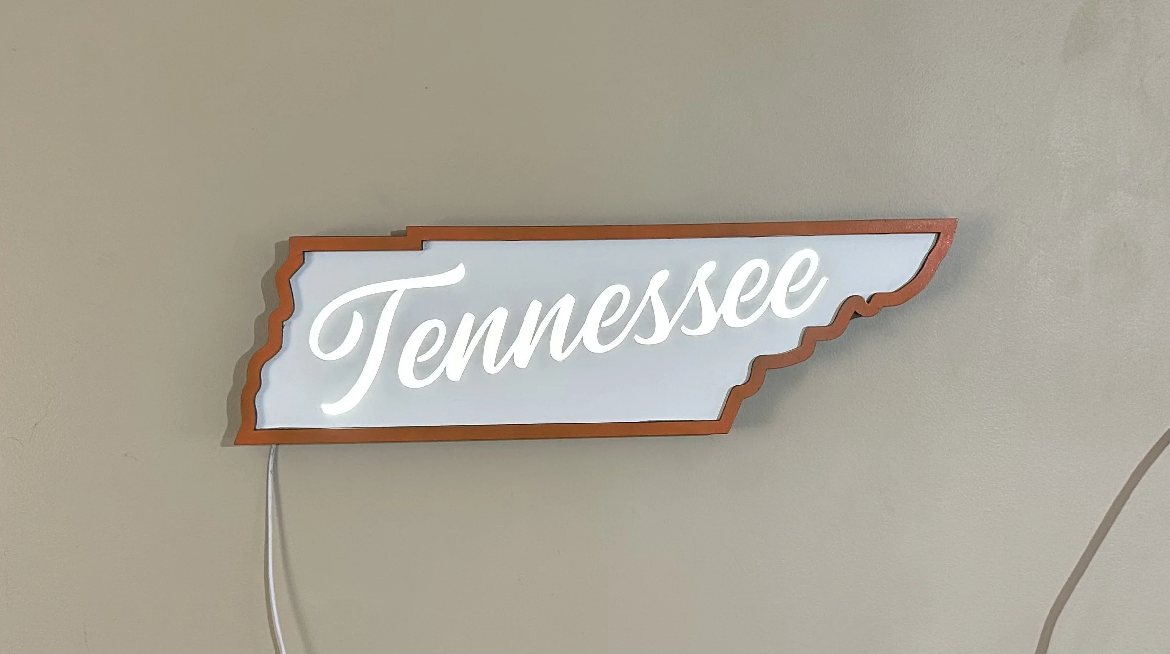 Multi layered Tennessee sign, backlit with LED lights