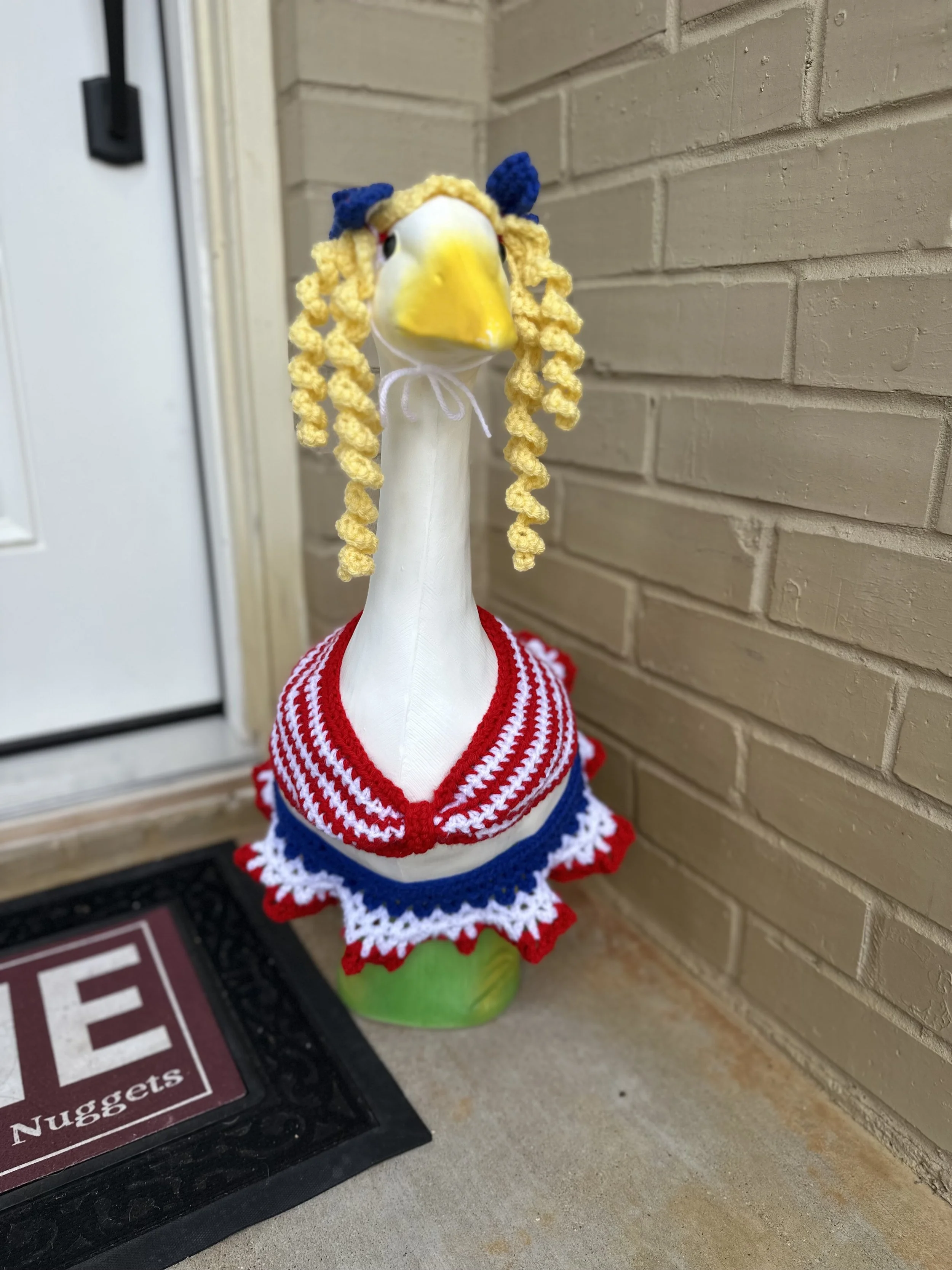 US Patriotic Crochet Porch Goose Bikini Outfit | 4th of July Goose Clothes | Handmade Red White & Blue Goose Outfit