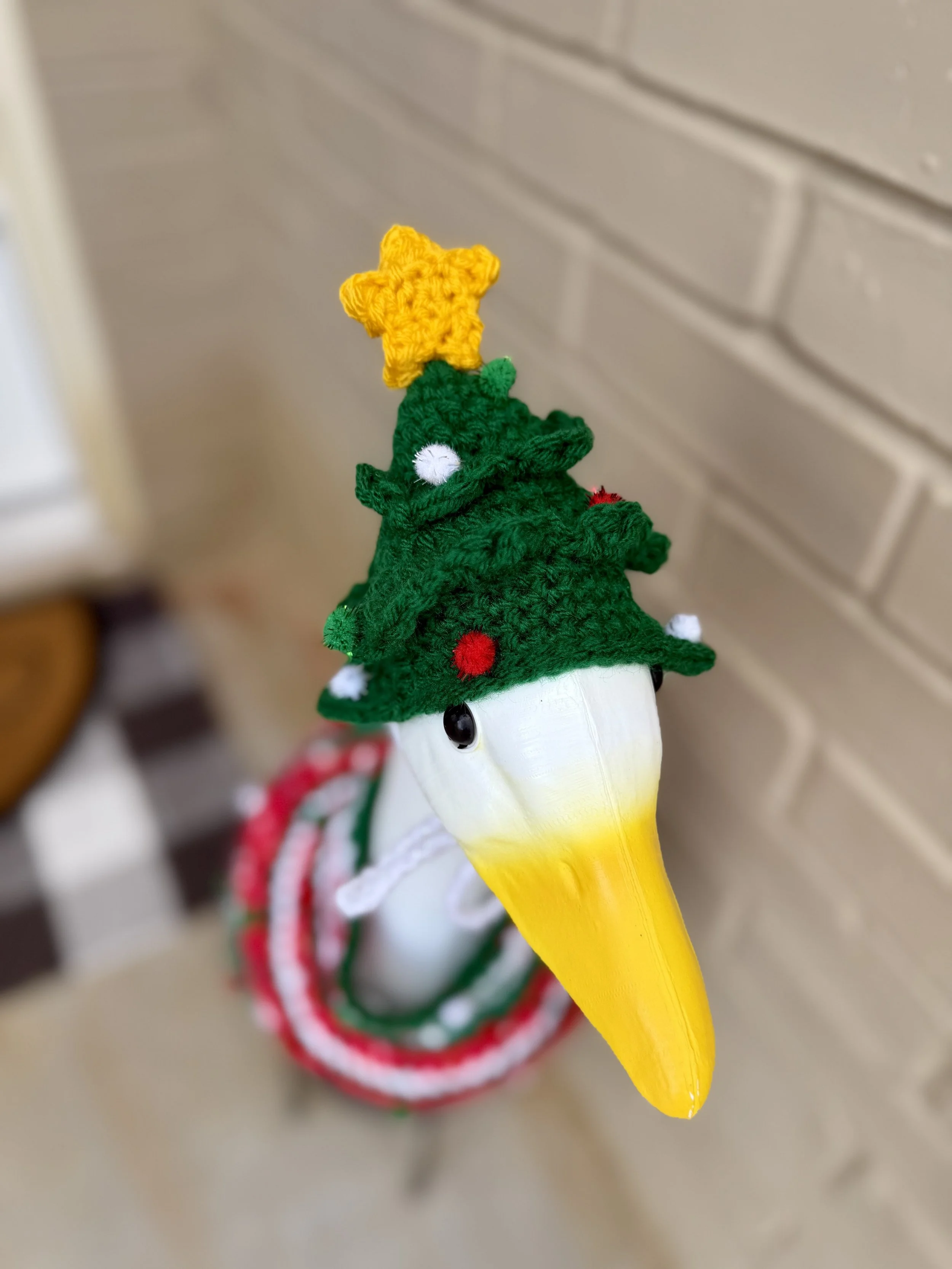 Christmas tree hat crochet goose.jpeg