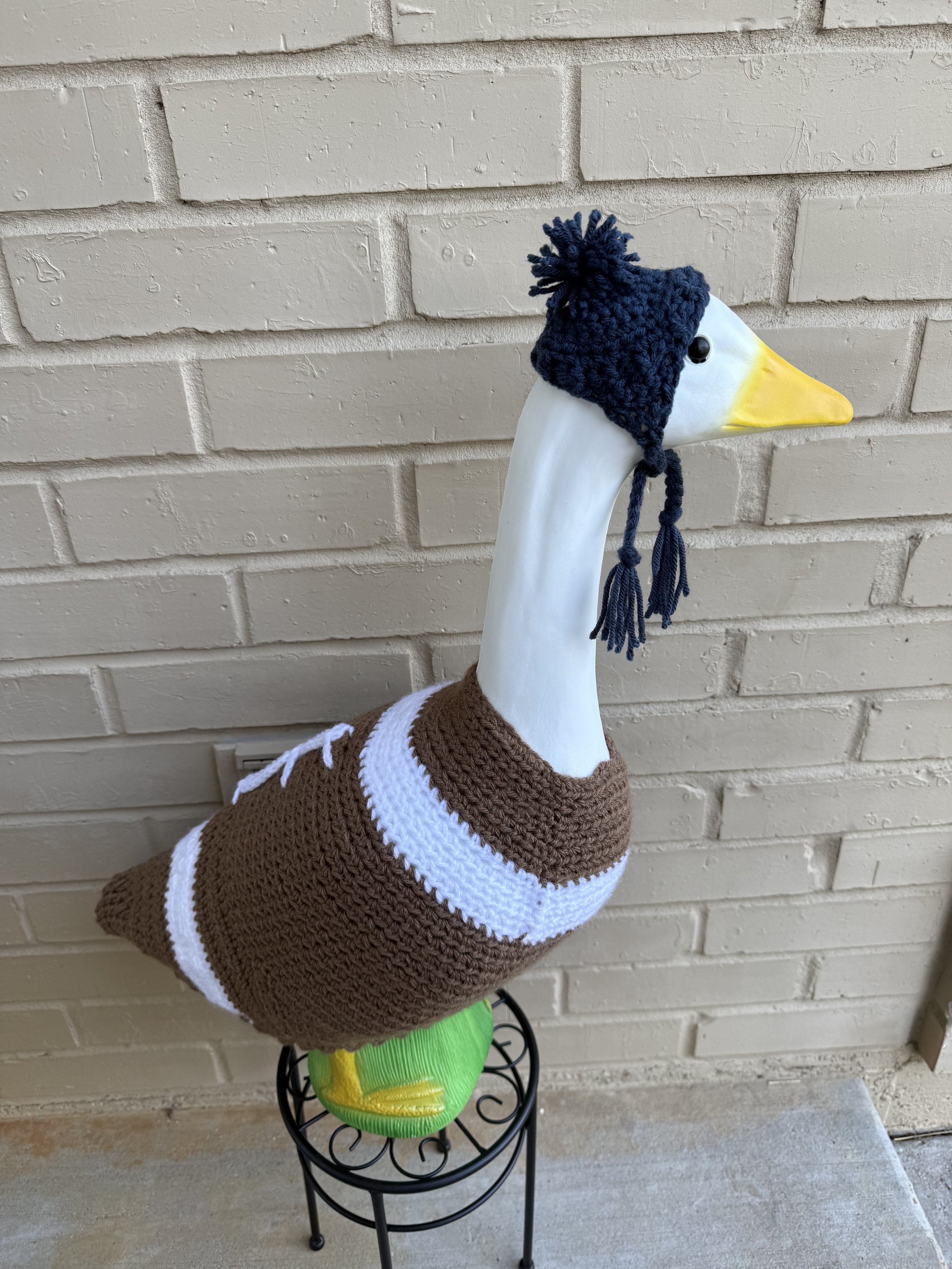 Crochet Football Goose Outfit | Game Day Porch Goose Costume | Handmade Sports Yard Art Set