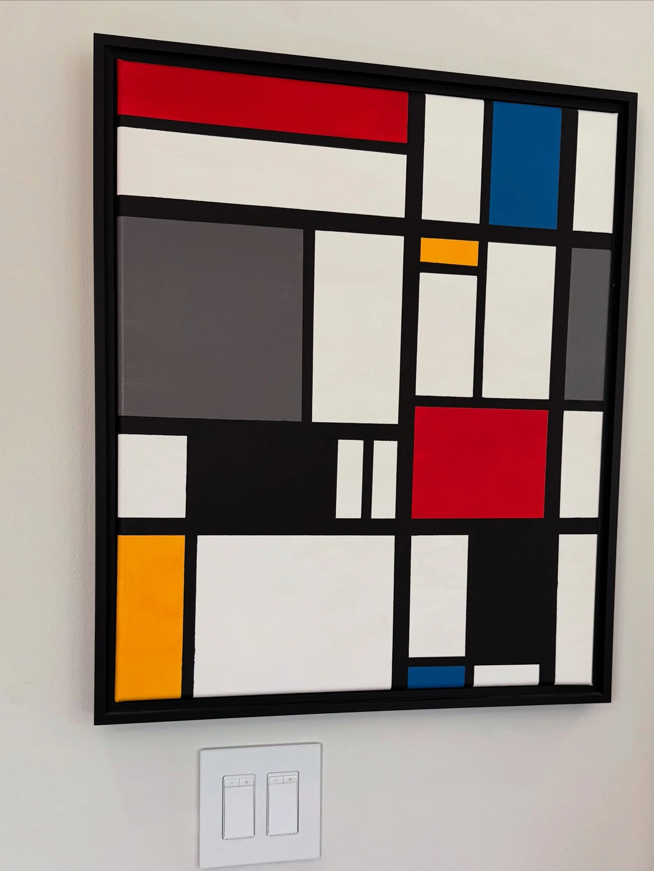 My platonic domestic partner and I have been looking at purchasable houses. Today we went to an open house that had this painting on the wall. 

I glanced at it and immediately said, &ldquo;Mondrian.&rdquo;

But I couldn&rsquo;t remember the open hou