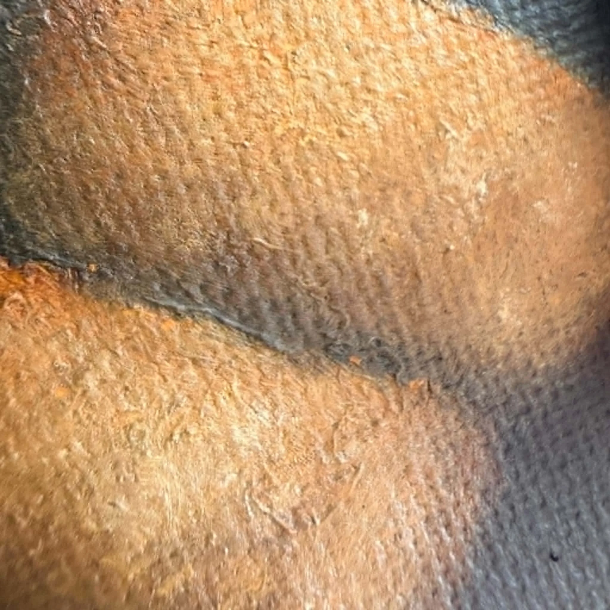 Close-up of tater tots painted in oil with warm golden texture, soft shadows, glossy red ketchup, and visible canvas surface.