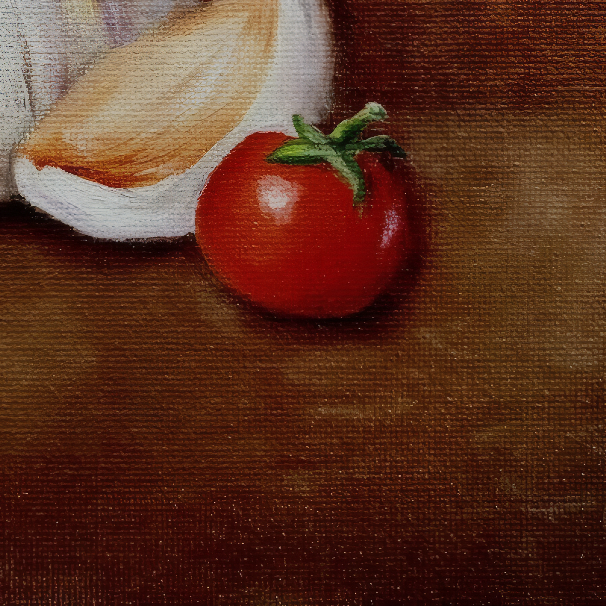 Garlic Bulb Still Life Painting original 8 x 8 oil painting by Tricia Sauls shown unframed on canvas