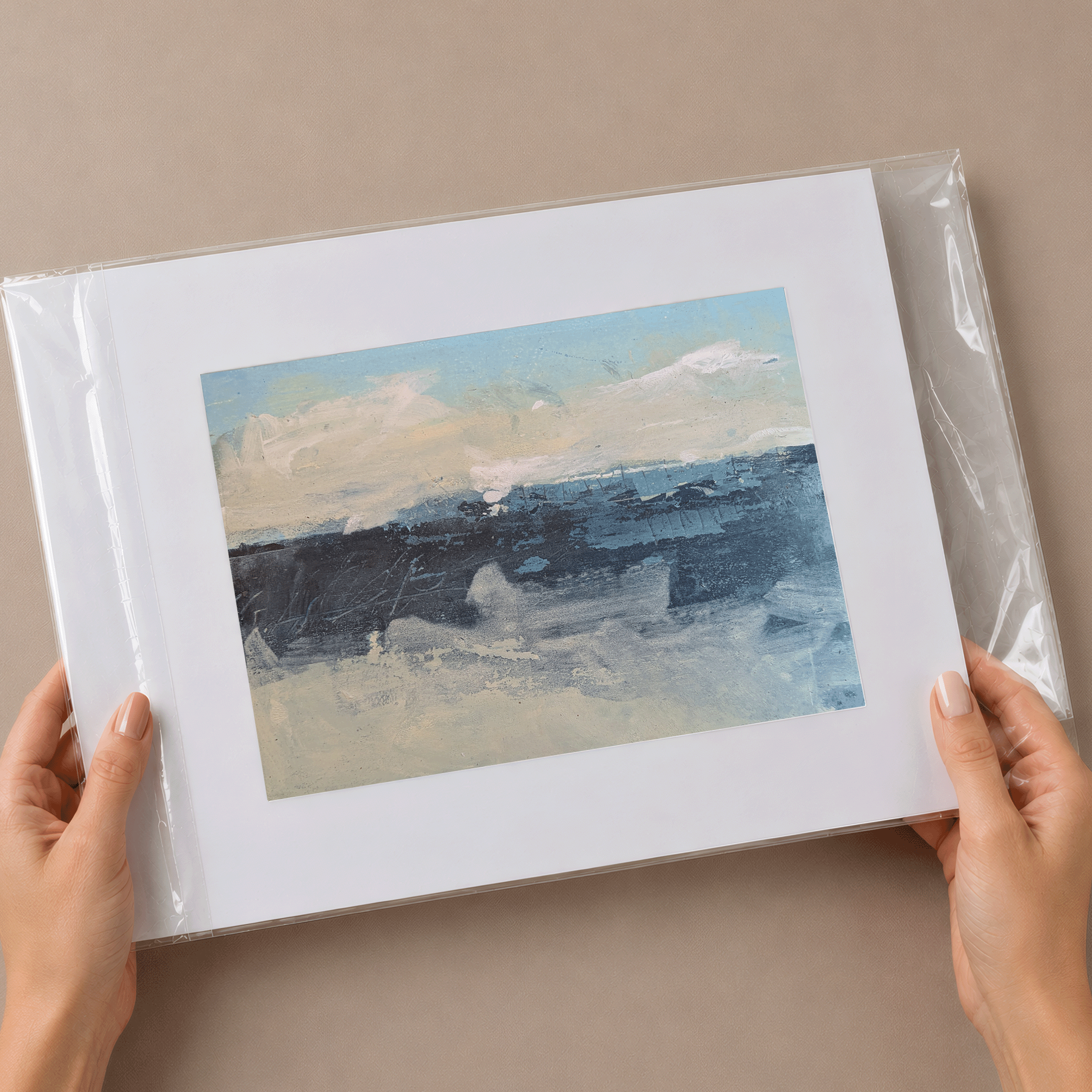 Trace No. 02 matted original artwork by Dean Sauls shown in protective clear sleeve