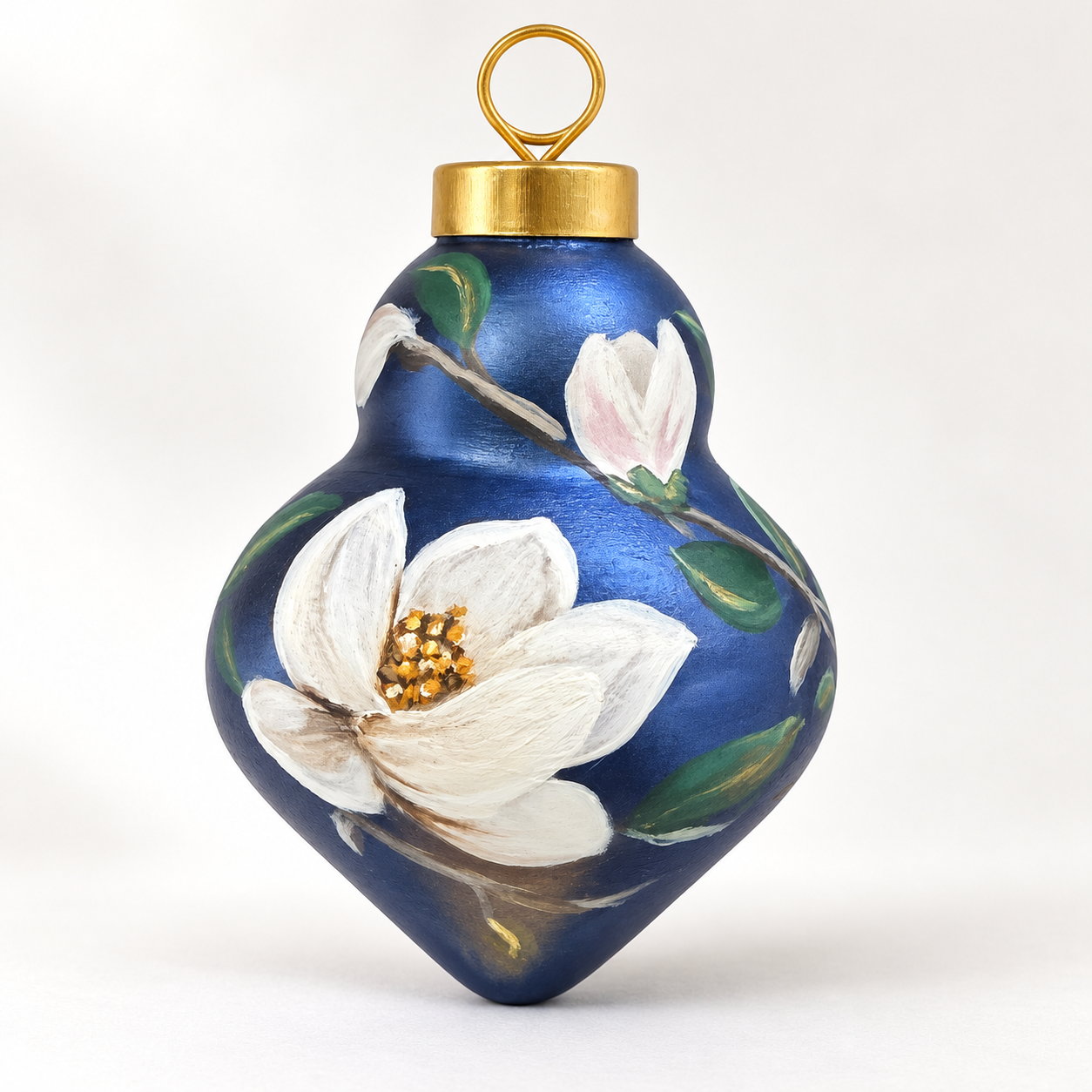 Navy pearl magnolia finial ornament.png