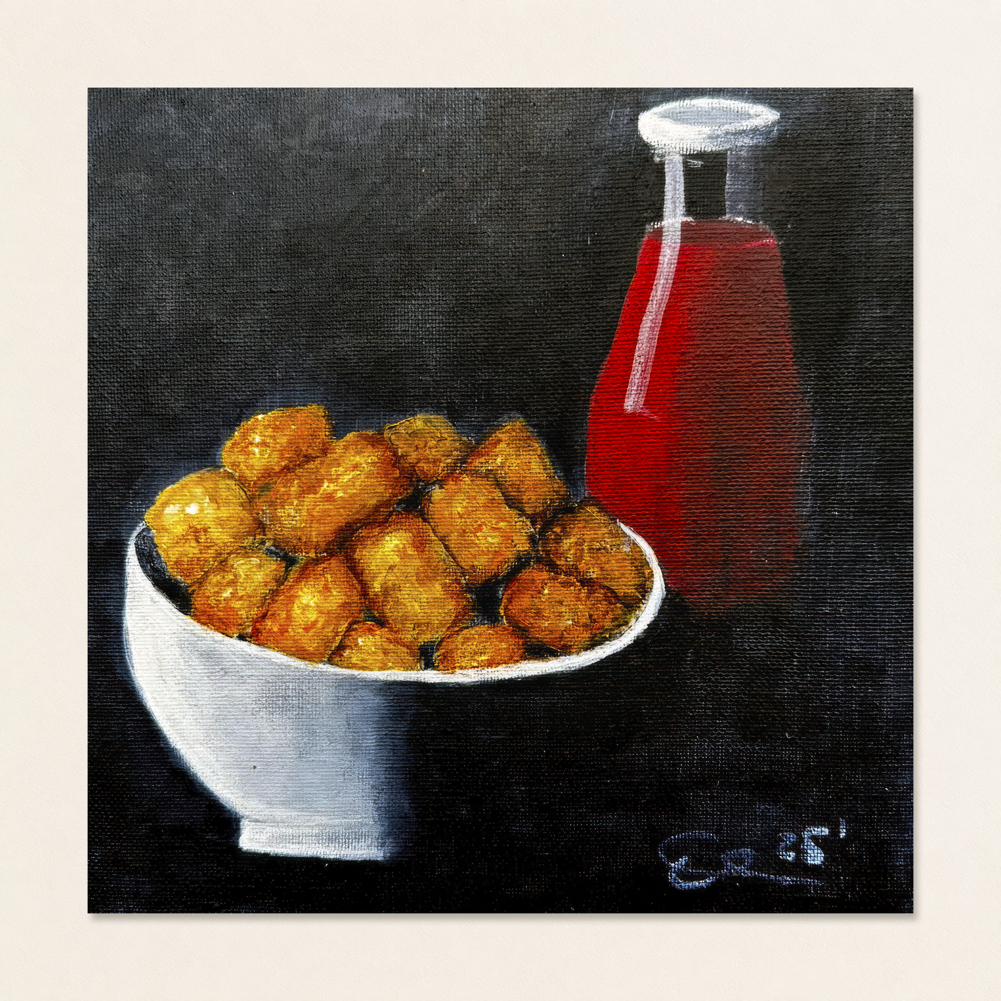 Tater Tots Ketchup Still Life Painting